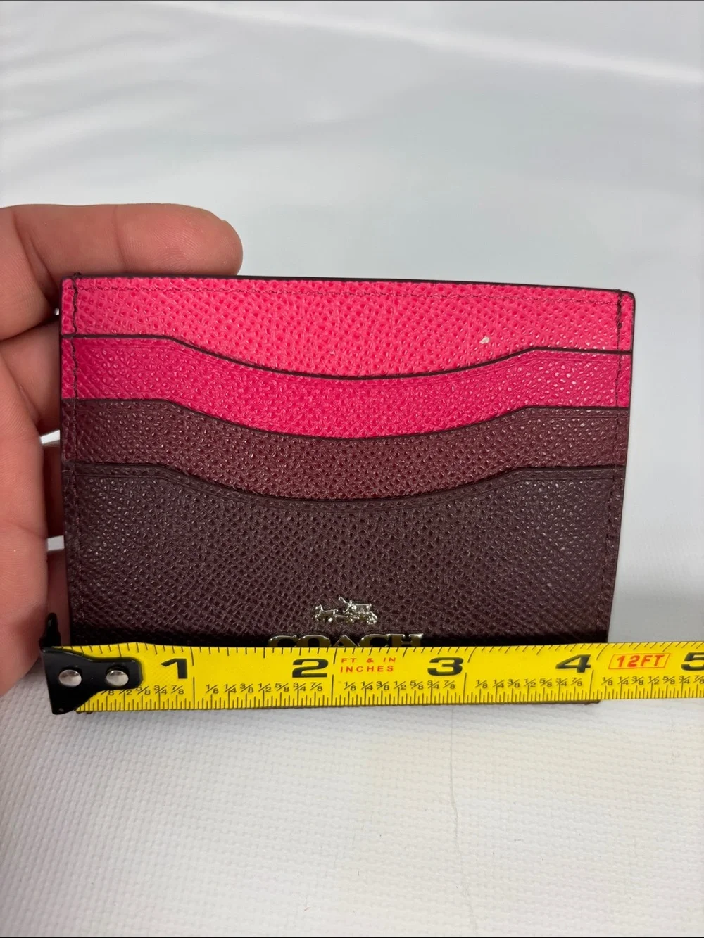Coach Pink and Brown Pebbled Leather Card Holder